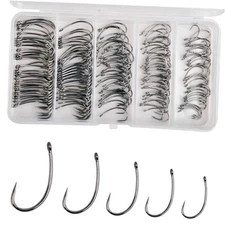 175pcs Barbless Fishing Hook Kits,Small Size Carp Fishing Hooks Curve Shank 