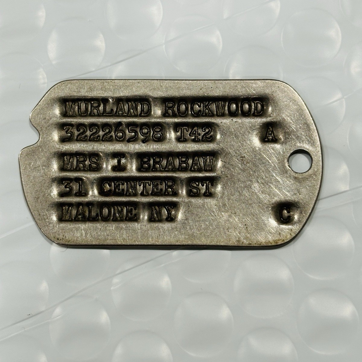 WW2 1942 USA Military Notched Dog Tag T42 - 43 William T Campbell