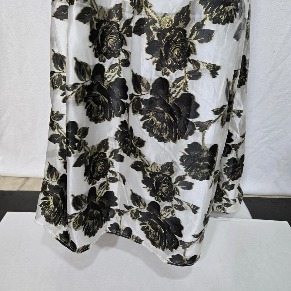 Leslie Fay Dress Womens 18W Black Gold Floral Maxi Gown Long Sleeve F370998 - Image 4 of 4