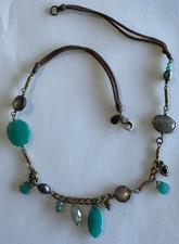 Silpada Sterling Silver  Brass Multi Stone Brown Suede Necklace N2339 115DUS 