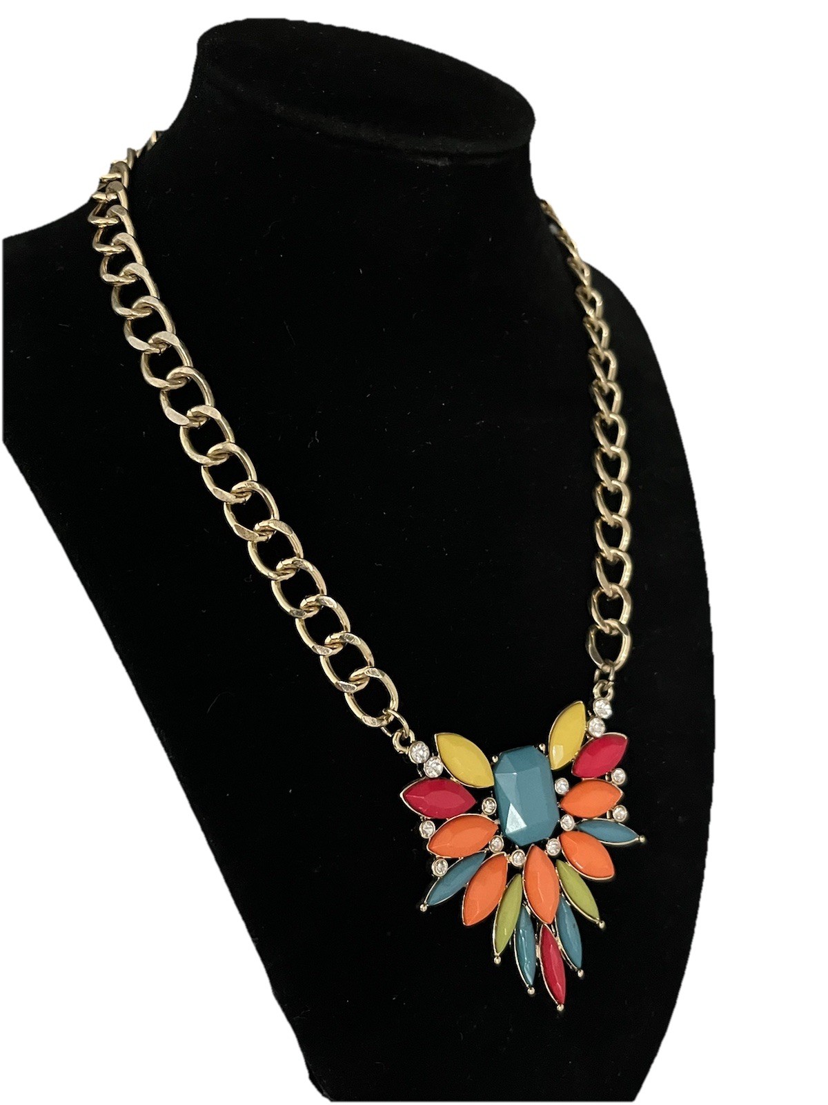 Multicolor Bib Statement Necklace with Rhinestone… - image 8