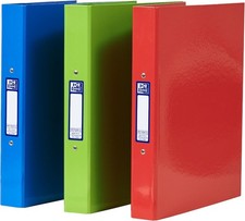 Image of Oxford A4 Ring Binders, Red, Green and Blue, Laminated Paper on Board, 40mm Fol