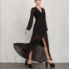 Reformation Chiffon Maxi Wrap Dress in Black Size M