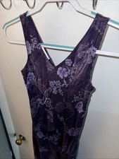 Talbots P Petite Washable Silk Purple V-Neck Sleeveless Floral Dress