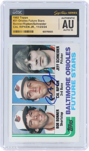 Cal Ripken Jr. Baltimore Orioles Signed 1982 Topps #21 CGC Auto 10 Rookie Card