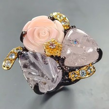 Handmade Natural Shell Ring 925 Sterling Silver Size 7 /R441350