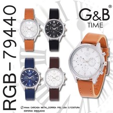 G&B Men's Quartz Watch Leather Strap Analogue Elegant 30m New