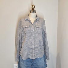 Saks Fifth Avenue Gray 100% Linen Button Up S...