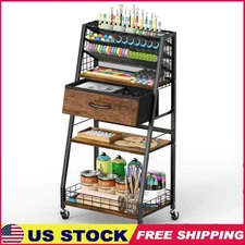 3-Tier Craft Cart W/ Drawer Removable Dividers Lockable Wheels Storage Organizer
