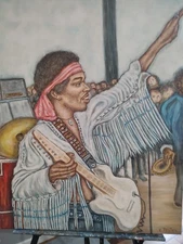 jimi hendrix art oil painting original 30x24 wood stock