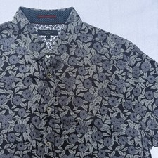 Ted Baker London 5 Short Sleeve Button Up Shirt White Blue Leaf Print Size XL