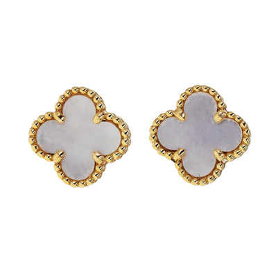 Van Cleef & Arpels süße Alhambra 18k Gelbgold Perlmutt Ohrstecker