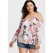 Torrid Plus Size Pink Floral Cold Shoulder Blouse Top 5x 28