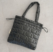 Rilakkuma Face Silouette Quilted Tote Drawstring Bag BLACK 35x34cm Japan New