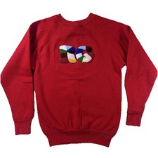 Vintage Tultex Red Crewneck Sweatshirt Small Puffy Chenille RG USA Made