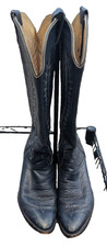 1970's Larry Mahan Womens 9B deep Blue Tall 14.5" High Cowgirl Boots Made in TX