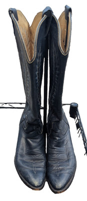 1970's Larry Mahan Womens 9B deep Blue Tall  Knee High Cowgirl Boots Made in TX