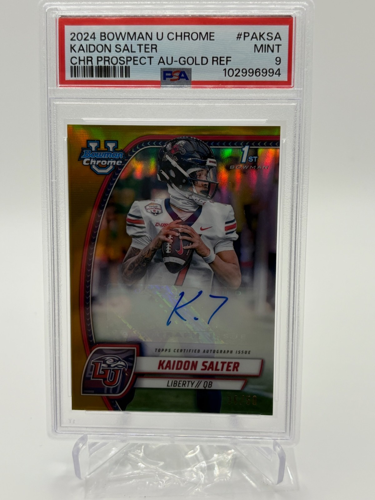 Kaidon Salter Bowman U Chrome Gold Refractor /50 AUTO 1st 2024 COLORADO PSA 9