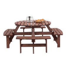 BIRCHTREE Wooden Picnic Table 8 Seater Pub Bench Round furniture Garden Patio