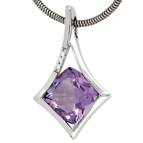 Colgante De Joyería Con Amatista Y 3 Diamantes, Oro Blanco 585, Para Damas - Imagen 2 de 4