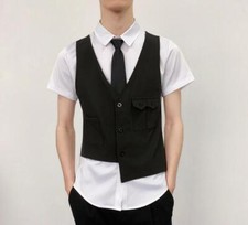 Men's Fashion Summer Lapel Short Sleeve Color Matching Slim Dress Shirt Blouses