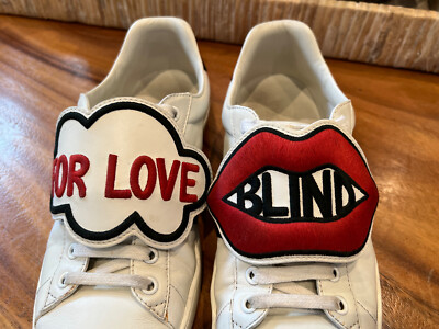 GUCCI Ace Sneakers “Blind For Love” 470012 White Leather Size 42