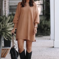 BB Dakota Steve Madden Womens Sweater Dress M Olivia Camel Brown Crewneck Knit