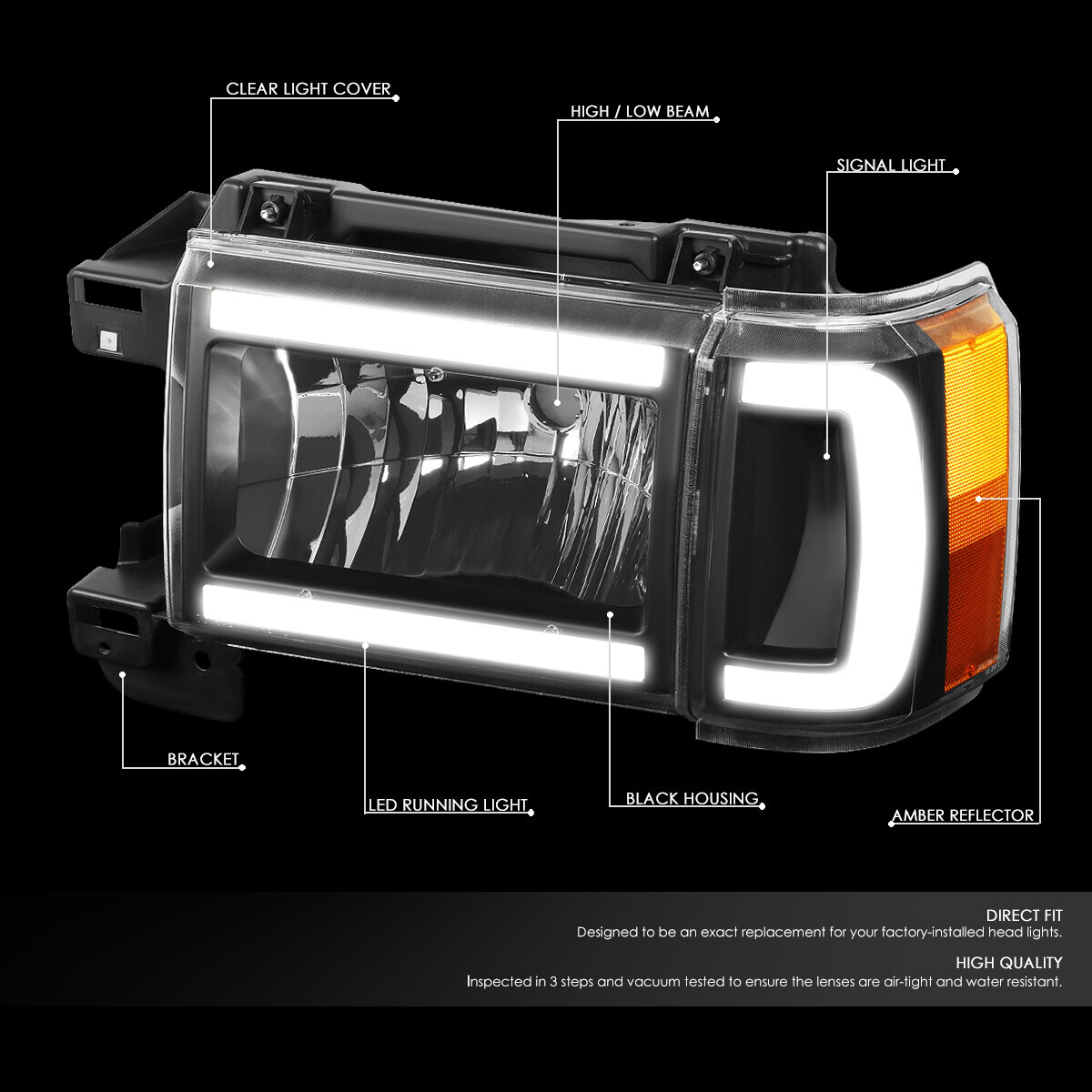 FOR 87-91 FORD F150 F250 BRONCO CHROME HOUSING AMBER CORNER HEADLIGHT HEAD LAMPS - Foto 6
