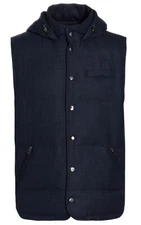 Saks Fifth Avenue Men's Hood Navy Lining Zipper Wool Down Vest Size L $498