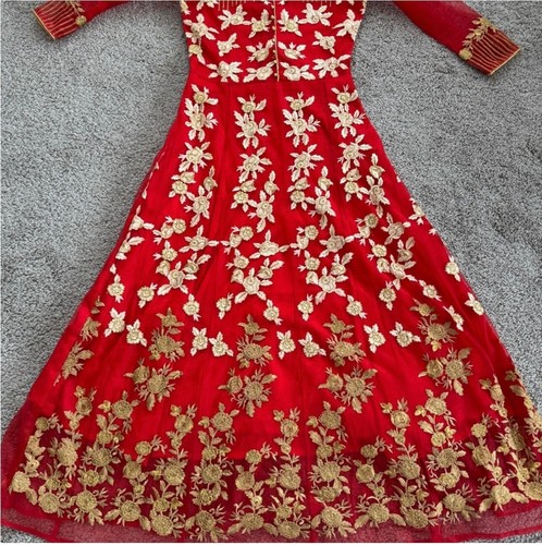 Elegant Red and Gold Embroidered kids long Indian Designer Dress - Picture 2 of 10