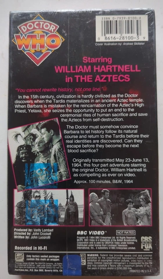 Doctor Who  The Aztecs VHS 1994 William Hartnell Brand New Factory Sealed  - Image 2 of 4