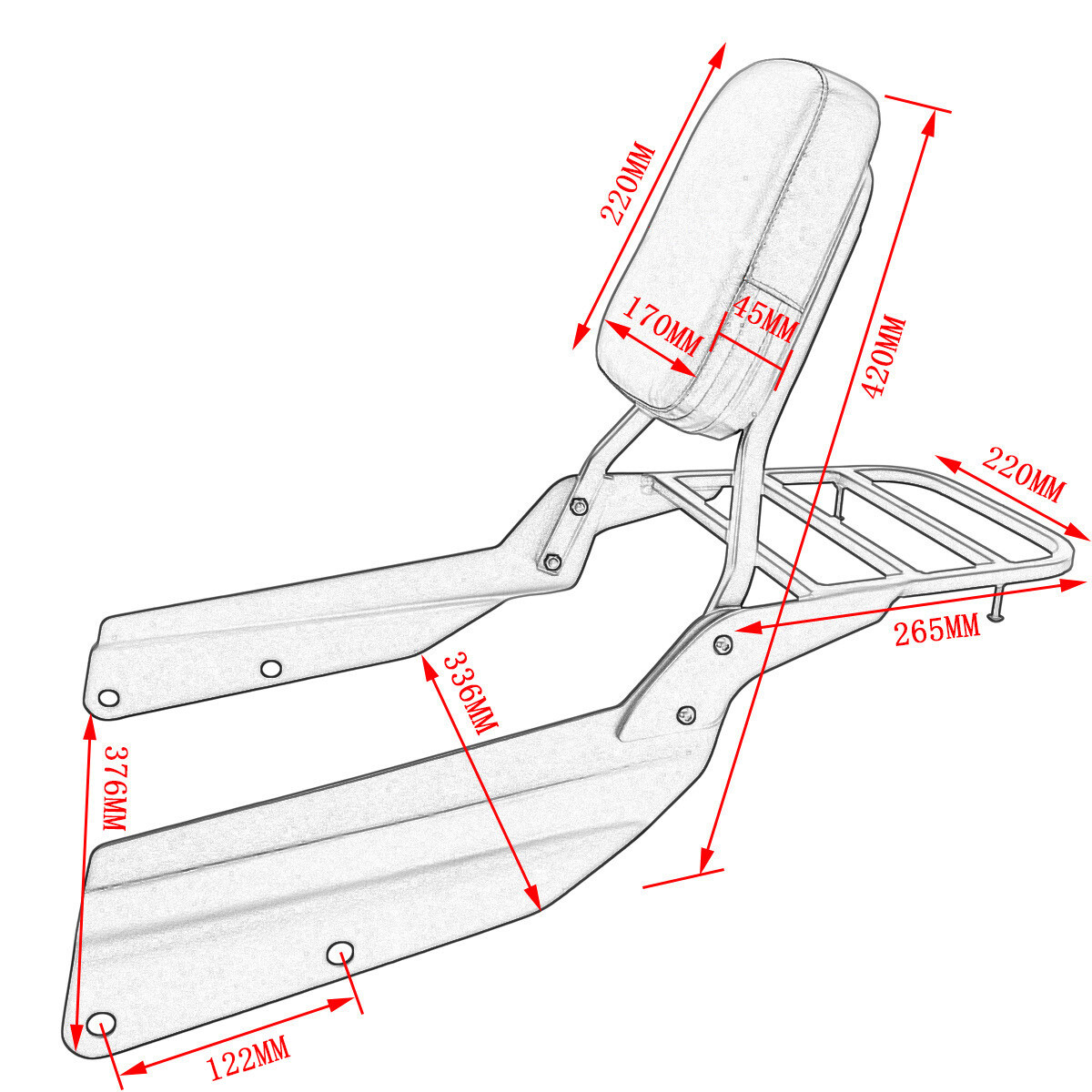 Backrest Sissy Bar w/Rear Luggage Rack For 2002-09 Honda VTX1300