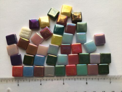 100 Tiles Iridized Glass Square Mosaic Tile Pieces - 12 mm x 4 mm - Mixed Colors - Picture 3 of 7