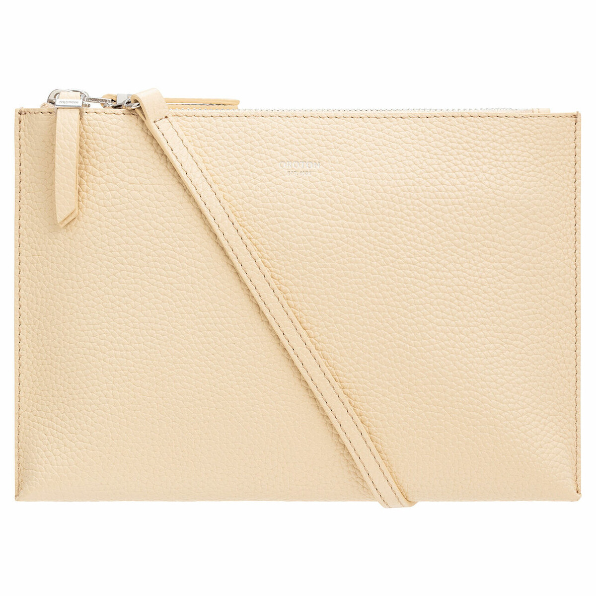 OROTON Large Zip Clutch Bag Anna Shoulder Pebble Leather Honey NWT