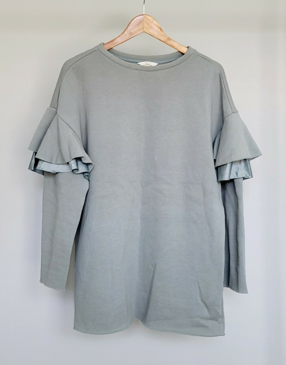 hm grey sweater dress H&M Ruffle Sleeve women tunic fleece green small size alt