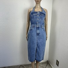 Universal Thread Women's 2 Denim Overall Dress Midi Jean Wash Western Casual