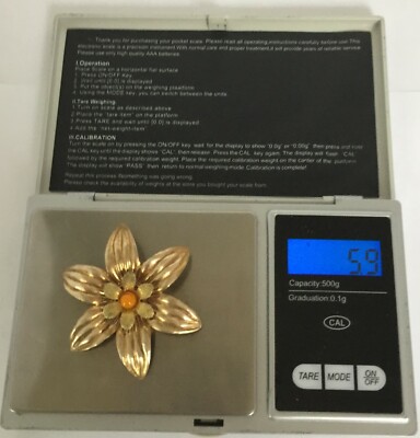 Broche Florale Vintage Années 80 - Métal Doré Avec Grosse Perle Centrale, Imposante, Occasion