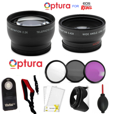 WIDE ANGLE LENS ZOOM LENS REMOTE KIT FOR CANON EOS REBEL T7I T8I XSI  XTI T3I
