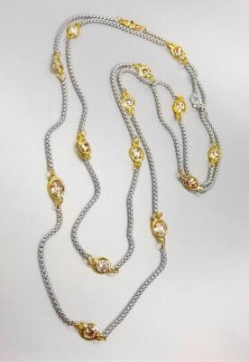 GORGEOUS Silver Box Cable Chain Champagne Brown Crystals 48'' Extra Long Necklace
