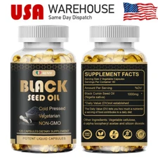 1000mg Black Seed Oil Capsules Cold Pressed - Immune Support 120Capsules Non GMO