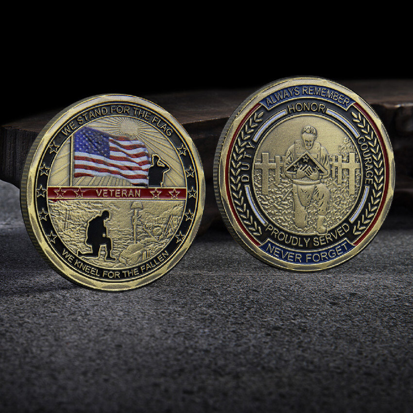 US Military Challenge Coin Veteran Stand for The Flag Kneel for The Fallen Gift