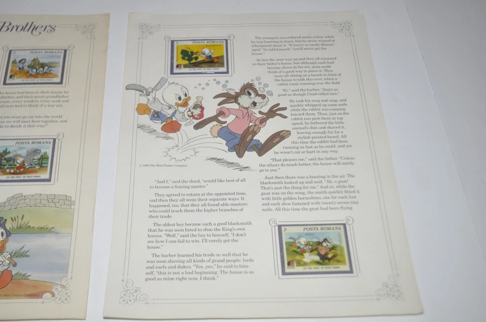 Conjunto de estampillas postales posta romana de Disney de los tres hermanos Brer conejo patos Foto 4 de 4