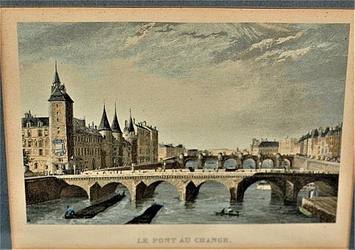 2-Original 1800s Paris Architecture Landscape engravings hand painted Art Prints - Picture 10 of 12