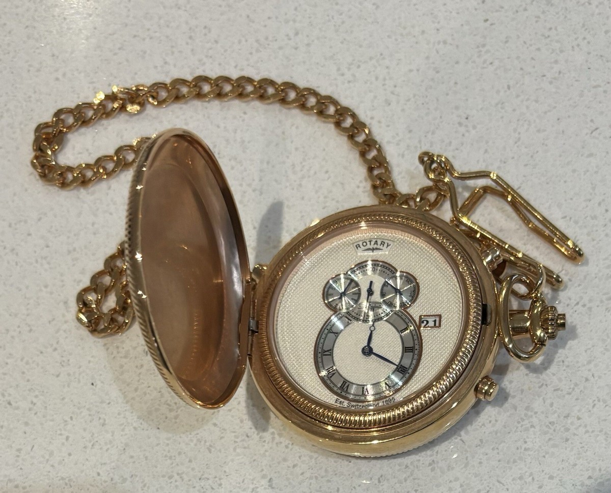 Rare Rose Gold Plated Rotary Automatic Calendar Pocket Watch