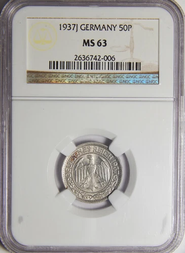 1937 J Third Reich Germany 50 Reichspfennig NGC MS-63