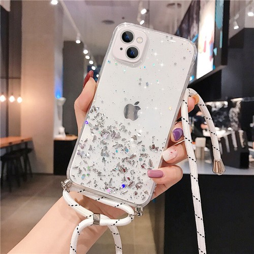 For iPhone 14 13 12 Pro Max 11 XS XR 8+ Glitter Lanyard Silicone Soft Case Cover - Photo 10 sur 18