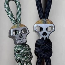 Titanium + PEI Skull Knife Lanyard Bead Paracord Pendant EDC Charm Zip Pull DIY