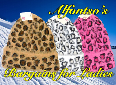 SO Womens' Leopard Design Knit Furry Beanie Hats $8.99