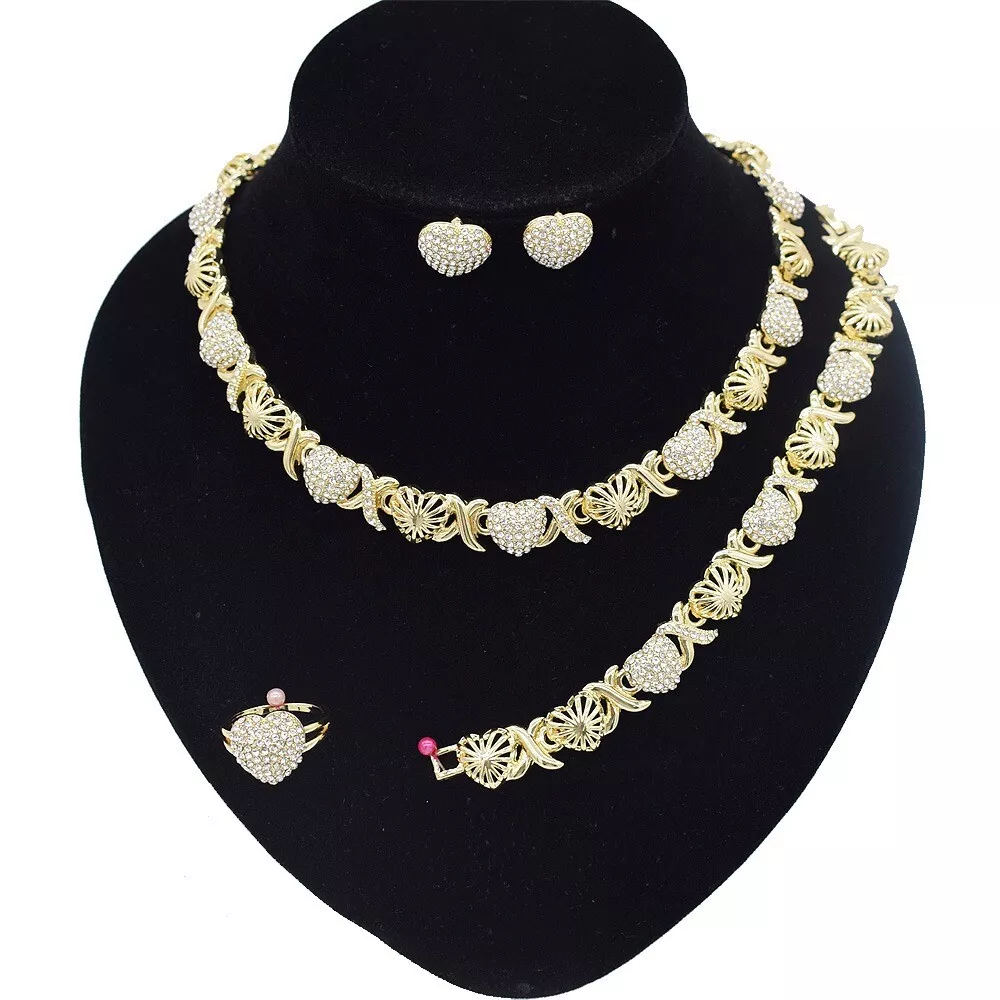 Women s Hugs Kisses XOXO 18K Real Gold Plated 4 Pieces Necklace