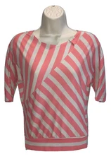 Extremely Me Girls Striped Elbow Length Sleeve With Band Bottom Coral/Tan 10/12
